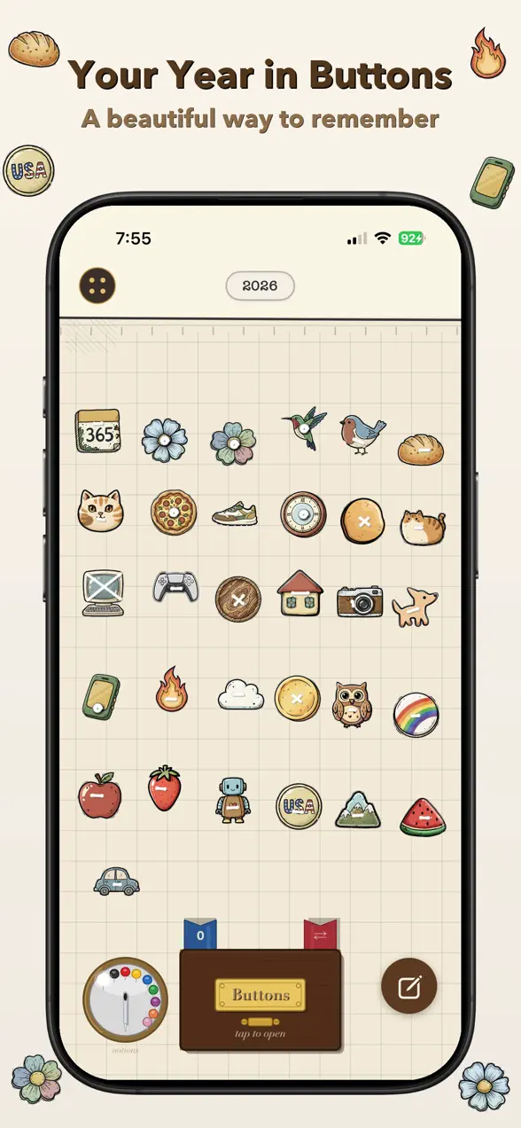 365 Buttons journal entry with photos on iPhone