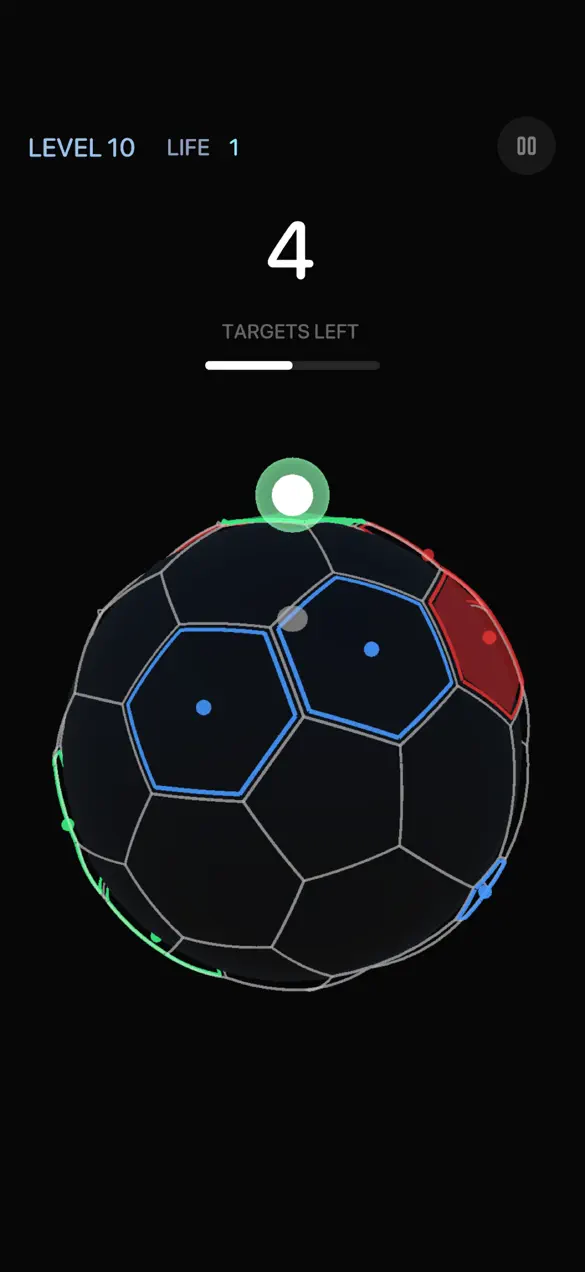 HexaBounce hexagon sphere with a bouncing ball on iPhone