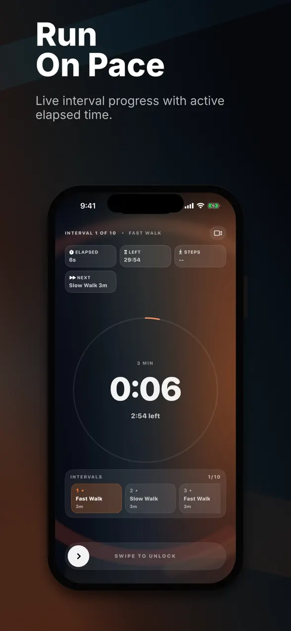 Tempo large in-workout interval display on iPhone