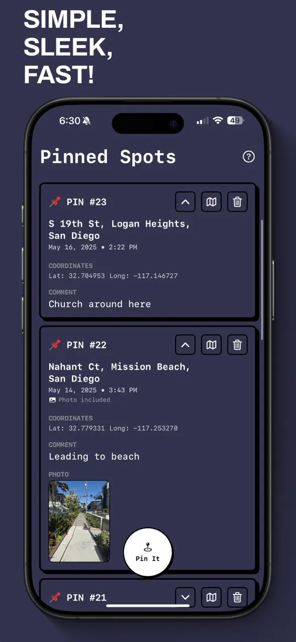 Pinit photo and note attached to a pin on iPhone