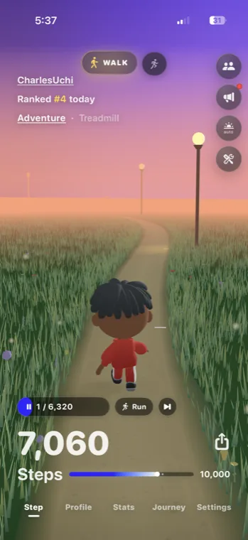 Simply Step adventure walking screen on iPhone
