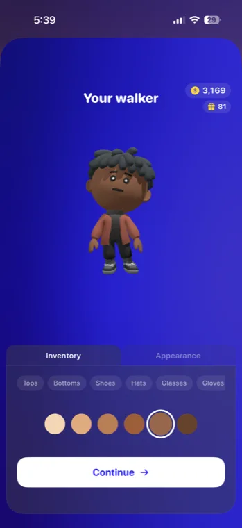 Simply Step walker customization screen on iPhone