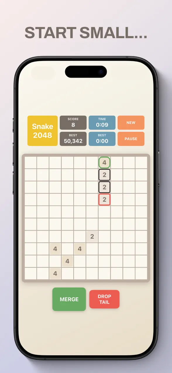 Snake Board 2048 merging numbered blocks on iPhone
