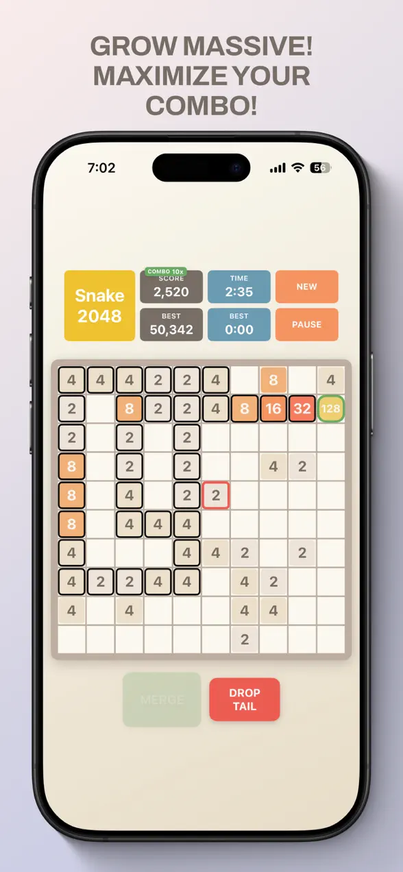 Snake Board 2048 dropping the tail to make room on iPhone