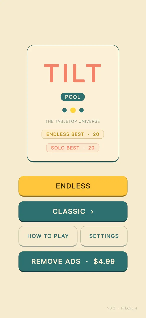 Tilt Pool scoring discs and slots on iPhone