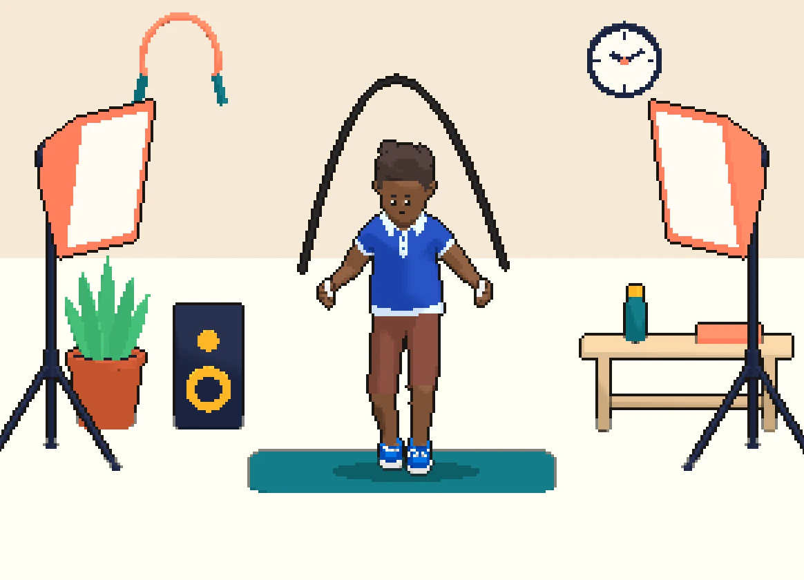 The character jumping rope in the Jump Studio