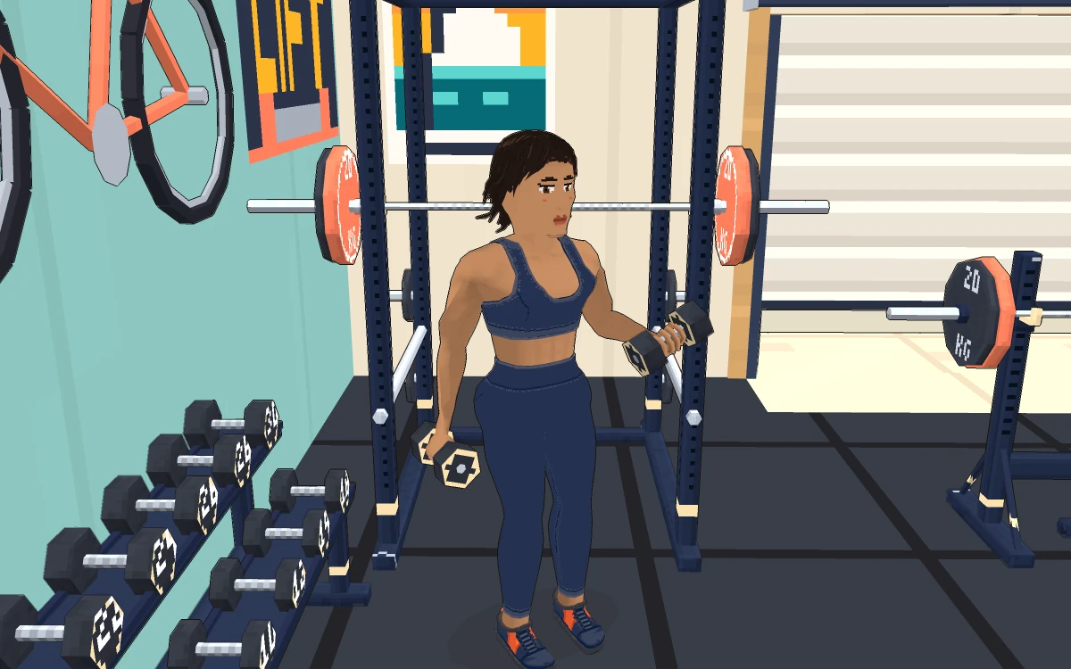 A lifter doing dumbbell curls in the garage home gym