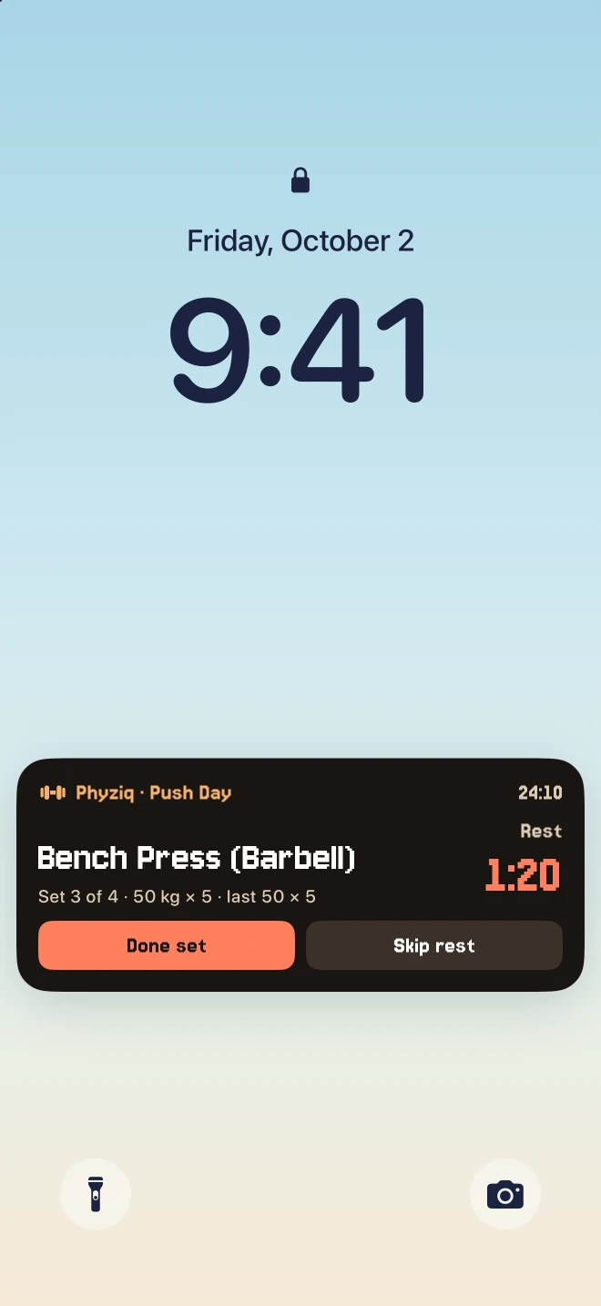 The rest timer and set controls on the iPhone lock screen