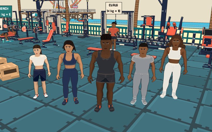 Five people built in Phyziq, at Physique Beach