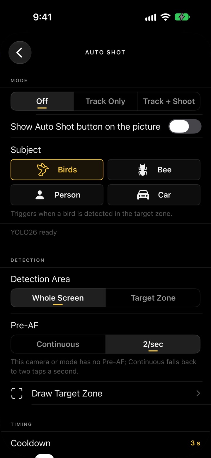 Auto Shot settings