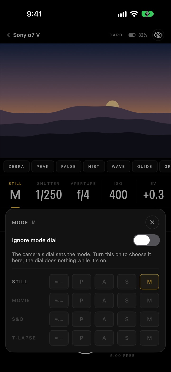 Mode panel