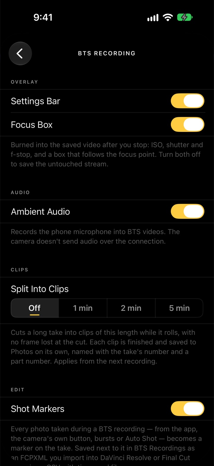 BTS Recording settings