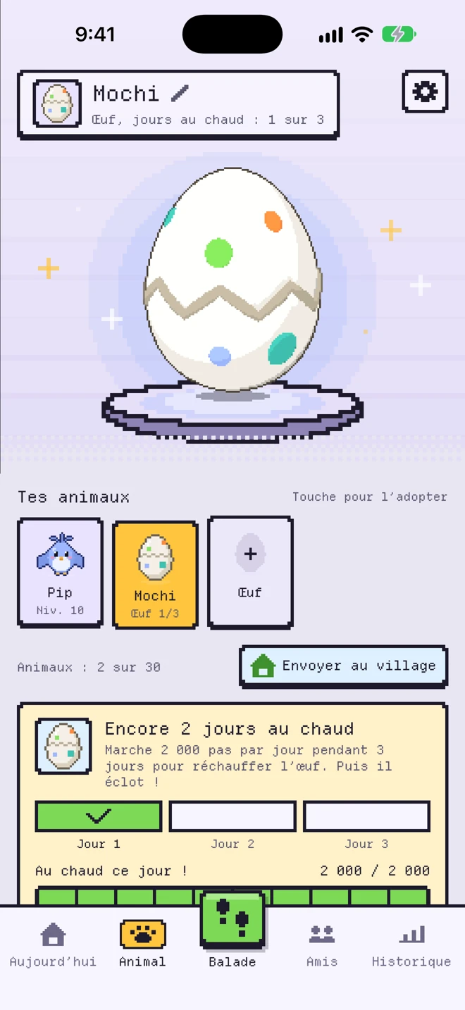 Nouvel œuf dans l’onglet Animal, 1 jour chaud sur 3, avec la collection de trouvailles