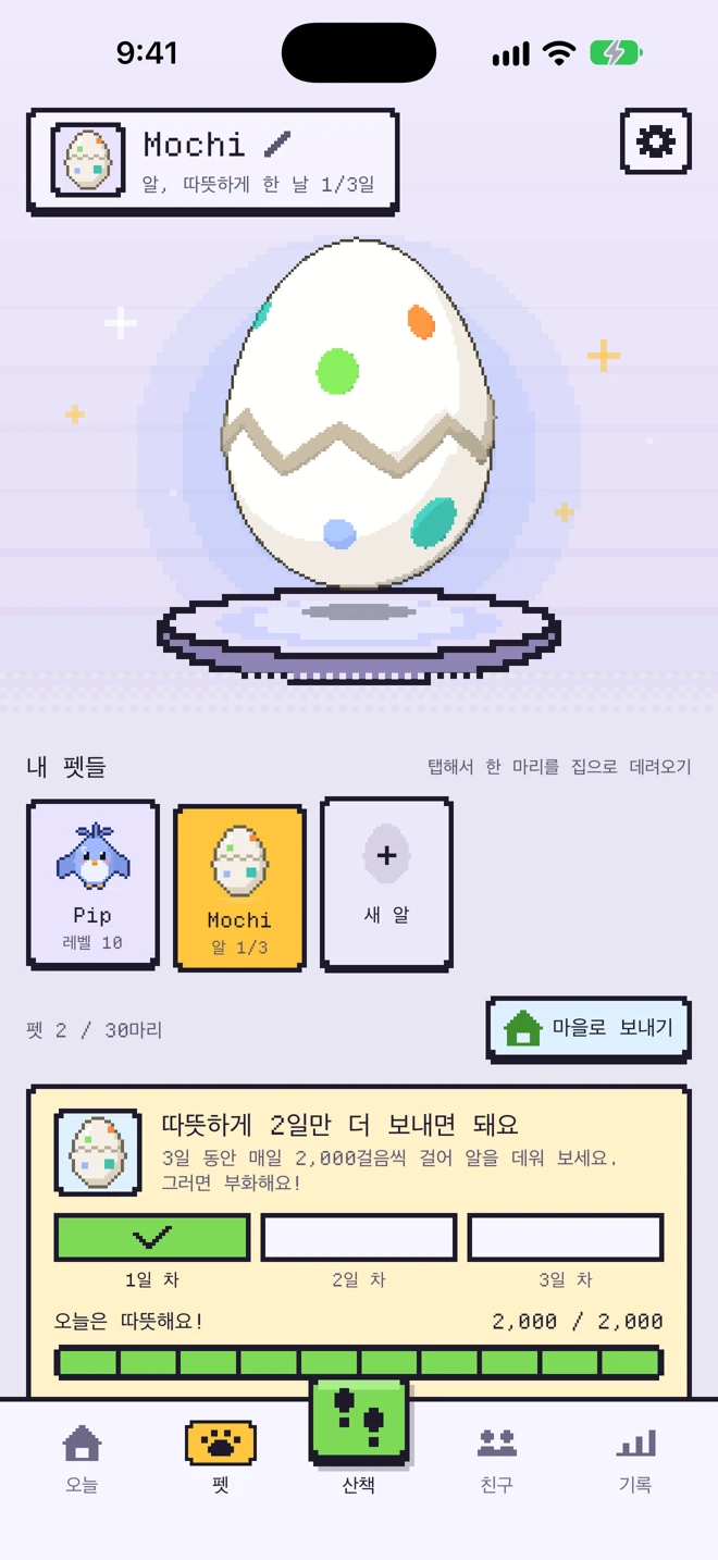 펫 화면: 하얀 알 모치