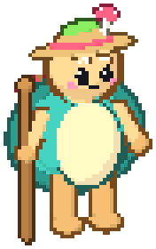 Trundle as the Wanderer, standing with a walking stick