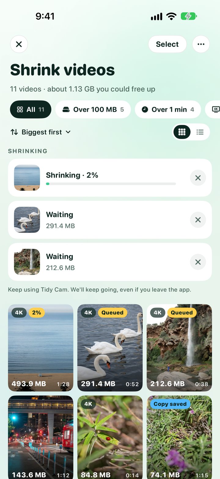The shrink queue: one video shrinking, two waiting