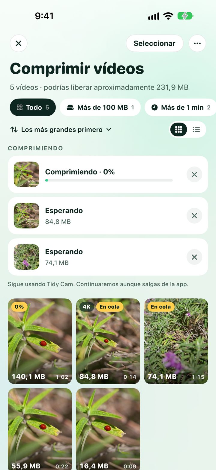 La cola de compresión: un vídeo comprimiéndose y dos en espera