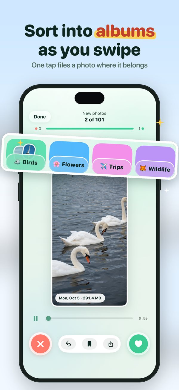 Sort into albums as you swipe
